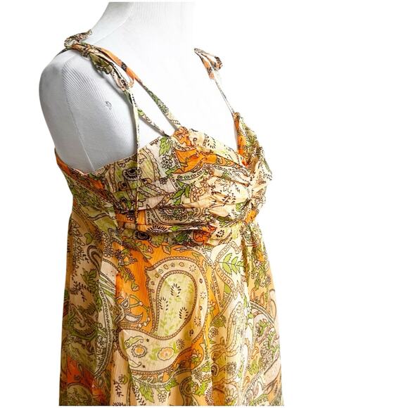 Chaudry KC Raga Fairy Whimsical Dress Sz Medium Asymmetrical Hem Peach Chiffon - Picture 9 of 15